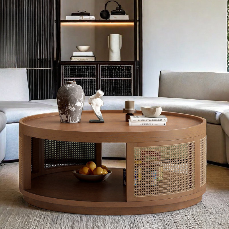 Bayou Breeze Mid Century Modern Coffee Table with PE Rattan Side Wayfair